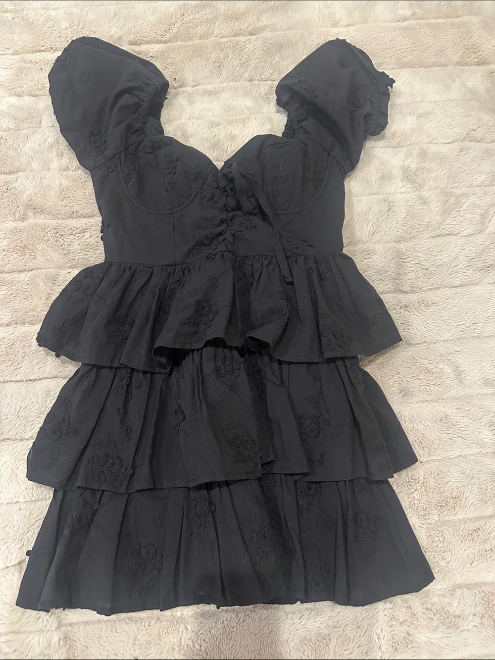 Altar'd State Black Tiered Puff-Sleeve Mini Dress